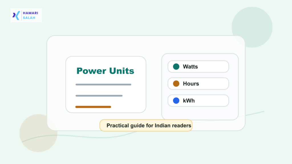 Illustration of electricity meter and calculator for monthly appliance power consumption and bill estimation.